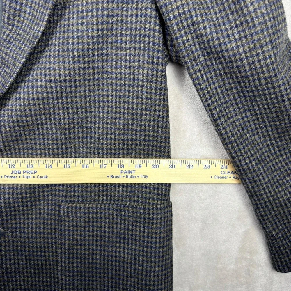VINTAGE Woolrich Blazer Mens Medium Blue Grey‎ Houndstooth Wool Made InUSA